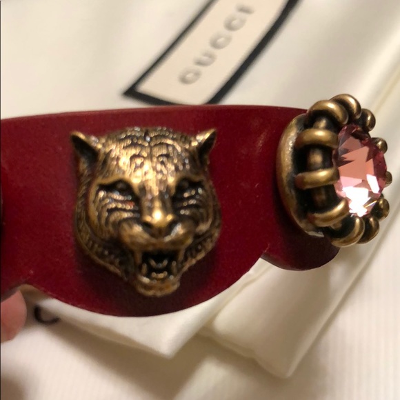 NEW Gucci Red Leather Tiger Head Buckle Bracelet - Picture 8 of 8